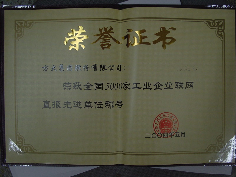 2004  全國5000家工業(yè)企業(yè)聯網直報先進單位